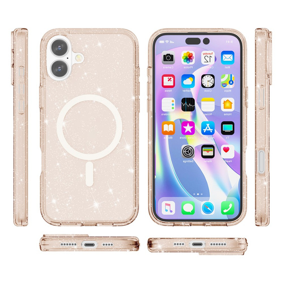 Husă pentru iPhone 17, pentru MagSafe, glitter, aur translucid