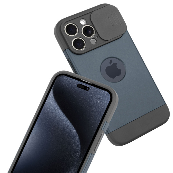 Huse pentru iPhone 15 Pro Max, ERBORD MagProtect Slide Camera, albastru titan