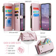 Husă CASEME pentru Samsung Galaxy S25 FE, RFID Leather Wallet, cu curea de umăr, roz