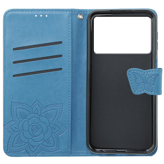 Cu clapetă pentru Xiaomi Poco F6 Pro, Butterfly, albastru