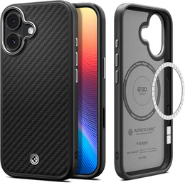 Geantă Spigen Enzo Aramid MagSafe pentru iPhone 17, negru carbon / argintiu