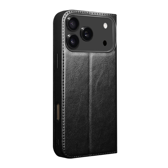 QIALINO Carcasă flip din piele de vacă originală pentru iPhone 17 Pro Max, negru