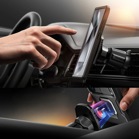 Carcasă pentru Samsung Galaxy S24, seria Tongate MECH cu suport, negru