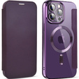 Cu clapetă pentru iPhone 14 Pro Max, RFID Wallet MagSafe CamShield, violet