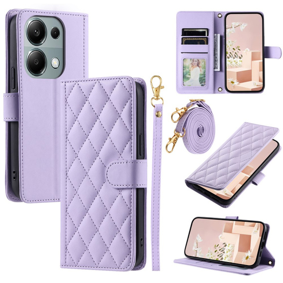 Husă cu clapetă pentru Xiaomi Redmi Note 13 Pro 4G, Rhombus Crossbody Leather, violet