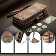 Husă CASEME pentru Samsung Galaxy A56 5G, Retro Leather Wallet, cu curea de umăr, maro