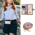 Husă cu clapetă pentru iPhone 16 Plus, Rhombus Crossbody Leather, roz rose gold