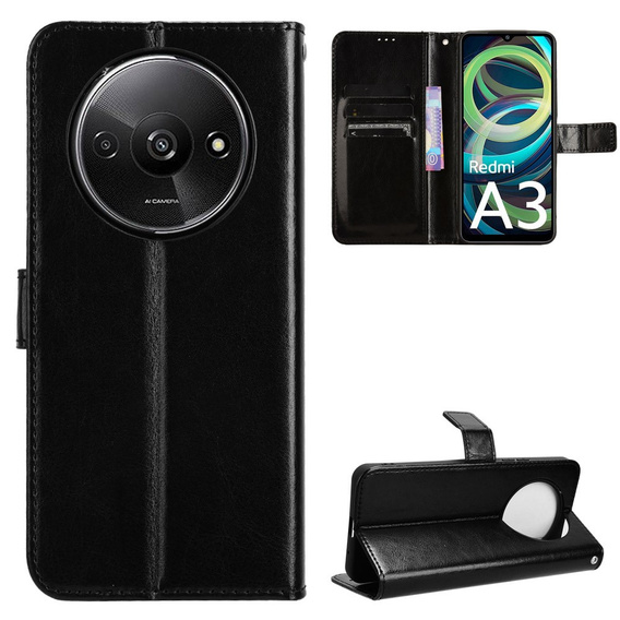 Cu clapetă pentru Xiaomi Redmi A3, Crazy Horse Wallet, negru
