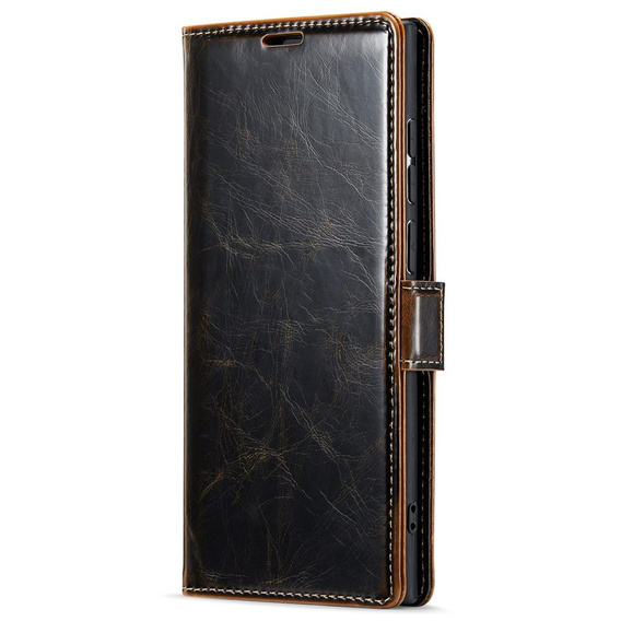 Cu clapetă pentru Samsung Galaxy S23 Ultra, ERBORD Waxy Wallet, maro