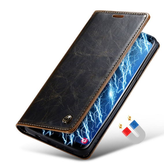 Carcasă flip CASEME pentru Samsung Galaxy S9+ Plus, Waxy Textured, cafea