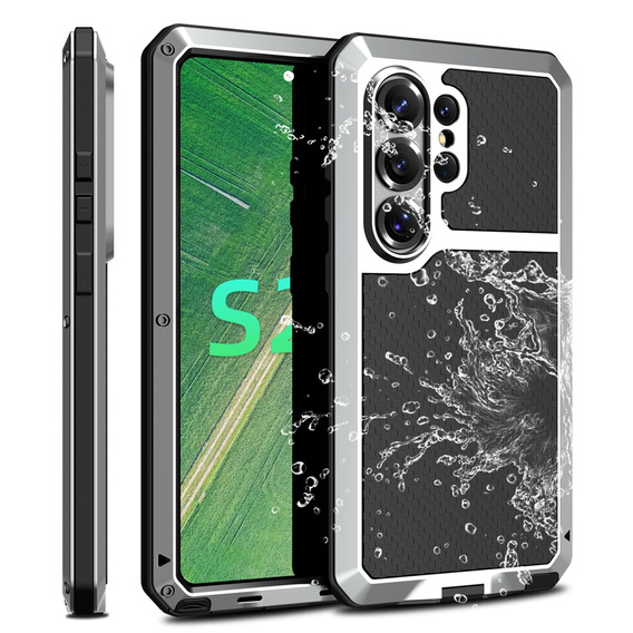 Husă blindată cu sticlă încorporată pentru Samsung Galaxy S26 Ultra, argintiu