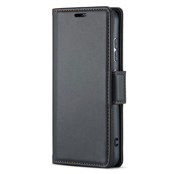 Husă pentru Infinix Note 50 Pro+, ERBORD Glossy Litchi, portofel cu clapetă, negru