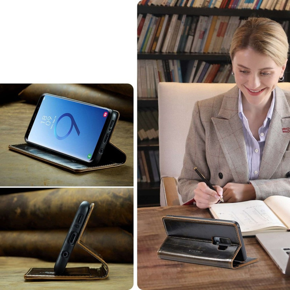 Carcasă flip CASEME pentru Samsung Galaxy S9+ Plus, Waxy Textured, cafea