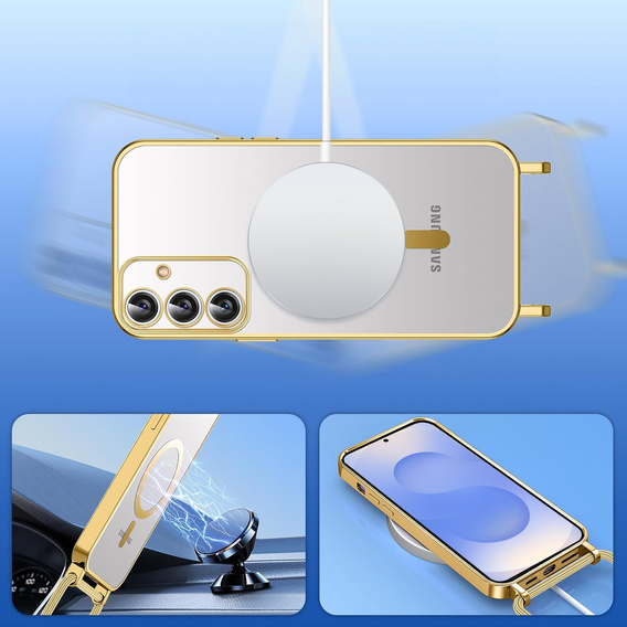 Husă pentru Samsung Galaxy S25+ Plus, Electro MagSafe, de aur + Lanyard