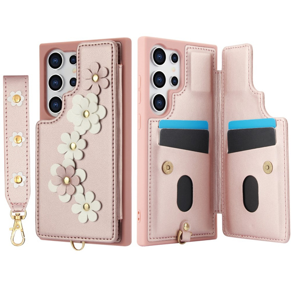 Husa pentru Samsung Galaxy S25 Ultra, Leather Flower Card Slot, roz