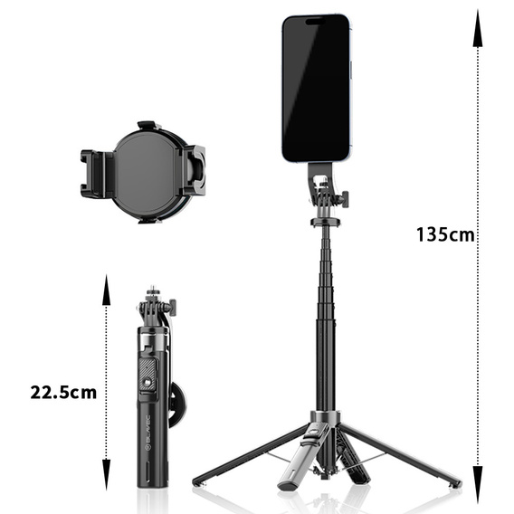 Blavec Fusion P06 - selfie stick din aluminiu cu MagSafe, trepied și telecomandă