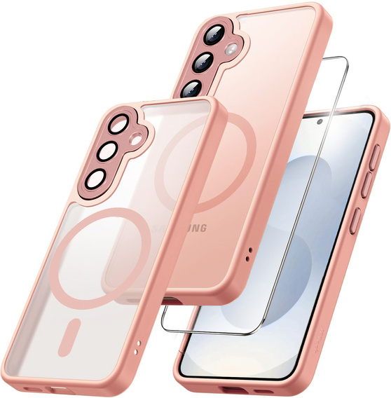 Husă pentru Samsung Galaxy S25+ Plus, pentru MagSafe, ERBORD Matt Case, roz + sticlă pentru ecran