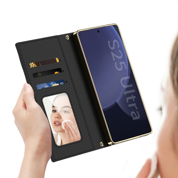 Husă flip pentru Samsung Galaxy S25 Ultra, GKK Mirror Wallet, negru