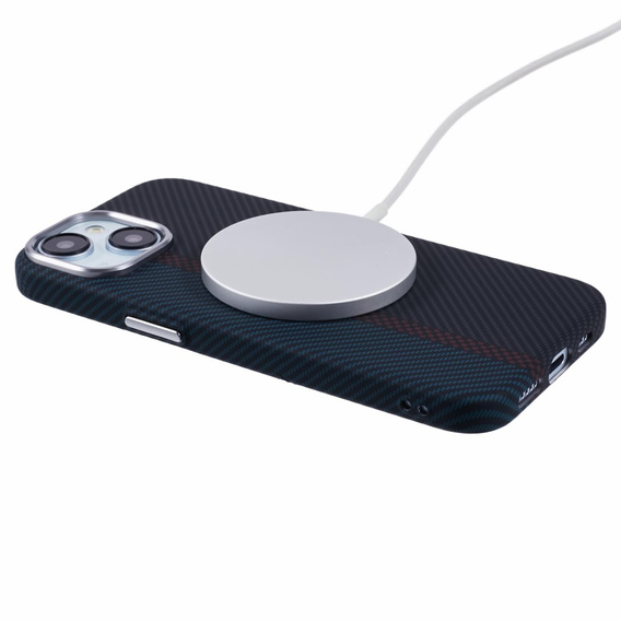 Carcasa pentru iPhone 15, Carbon Fiber MagSafe, negru / albastru