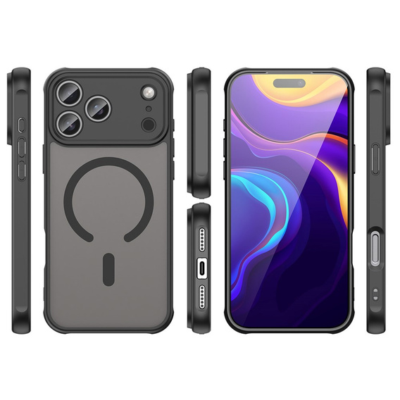 Husă mată pentru iPhone 17 Pro Max, pentru MagSafe, cu protecție pentru cameră, negru