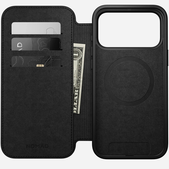 Husă Nomad pentru iPhone 17 Pro Max, Folio din piele modernă, negru