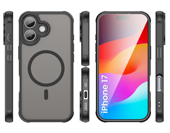 Husă pentru iPhone 17, pentru MagSafe, cu protecție pentru cameră, colorată cu margine neagră