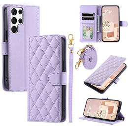Husă cu clapetă pentru Samsung Galaxy S25 Ultra, Rhombus Crossbody Leather, violet