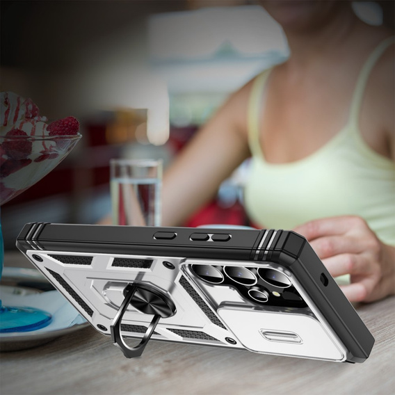Husă pentru Samsung Galaxy S25 Ultra, KickStand Camera Lens, alb