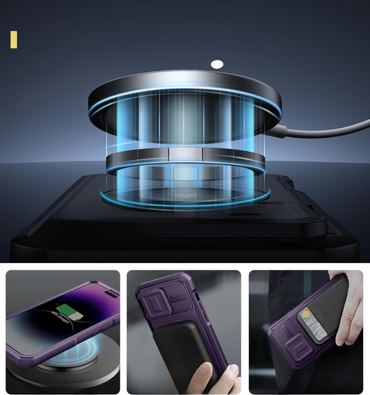 Husă blindată pentru iPhone 14 Pro Max, Dexnor CamProtect MagSafe, violet (Două rame)