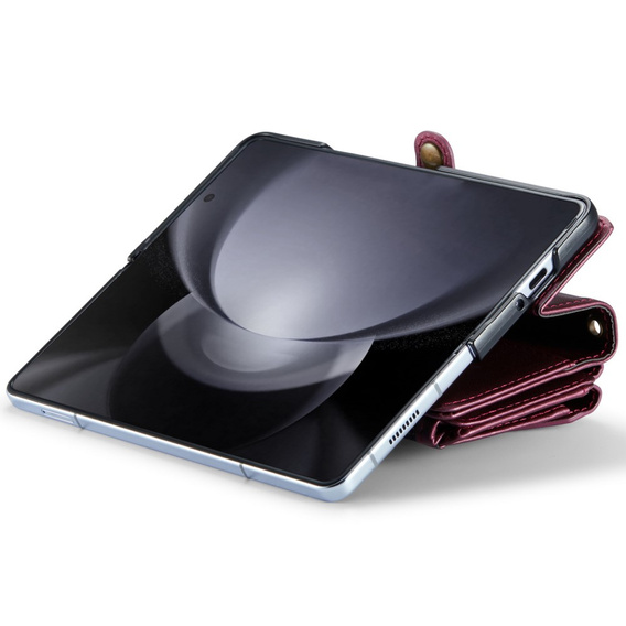 Husă CASEME pentru Samsung Galaxy Z Fold6 5G, RFID Leather Wallet, cu curea de umăr, roșu