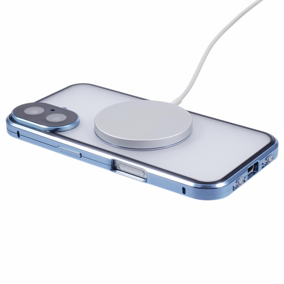 Carcasa Magnetic Dual Glass MagSafe pentru iPhone 16, albastru