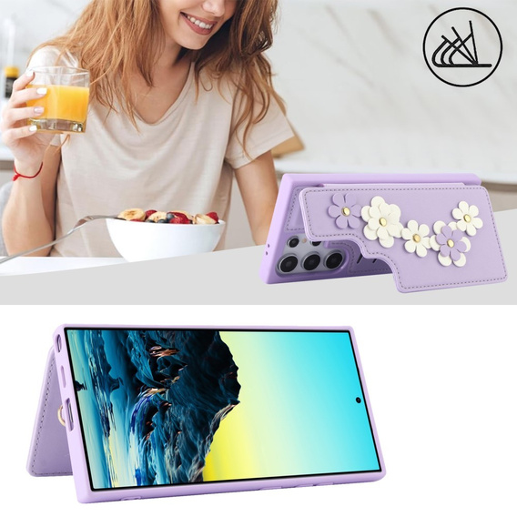 Husa pentru Samsung Galaxy S24 Ultra, Leather Flower Card Slot, violet