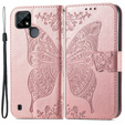 Cu clapetă pentru Realme C21Y / C25Y, Butterfly, roz