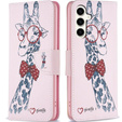 Cu clapetă pentru Samsung Galaxy S23 FE, Wallet, Giraffe roz