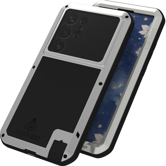 Love Mei Huse pentru Samsung Galaxy S25 Ultra, armored with glass, gri