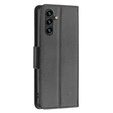 Cu clapetă pentru Samsung Galaxy A55 5G, Wallet Litchi Leather, negru