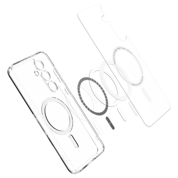 Carcasă MagSafe Spigen pentru Samsung Galaxy S24 FE, Ultra Hybrid, transparent / alb + 9H Tempered Glass