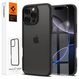 Carcasa Spigen pentru iPhone 16 Pro, Ultra Hybrid, negru + sticlă temperată 9H