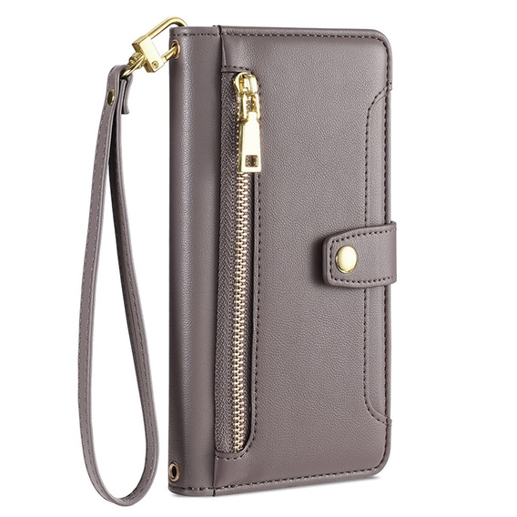 Cu clapetă pentru OnePlus 12 5G, Wallet Zipper Pocket, gri