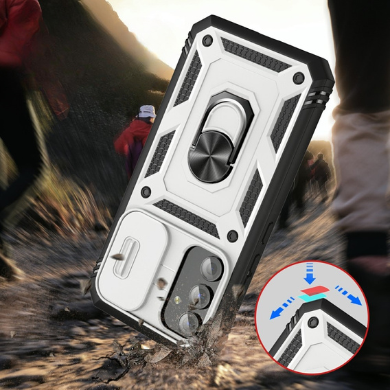 Husă blindată pentru Samsung Galaxy A54 5G, CamShield Slide, alb / negru