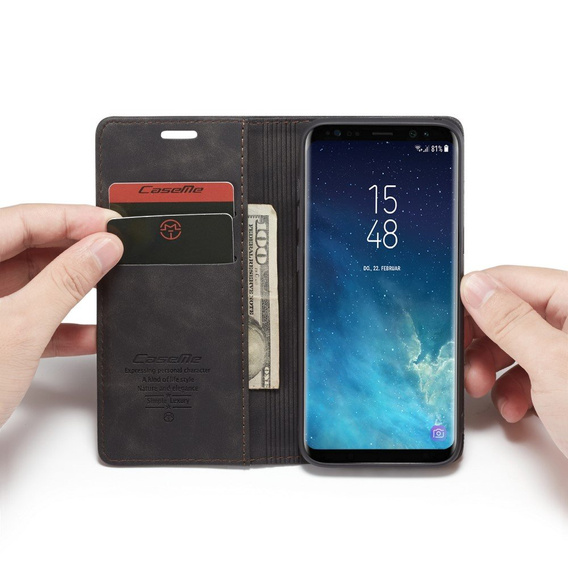 Husa CASEME pentru Samsung Galaxy S8, Leather Wallet Case, negru