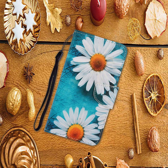 Cu clapetă pentru Xiaomi Redmi 13C / Poco C65, Wallet, Daisy, albastru