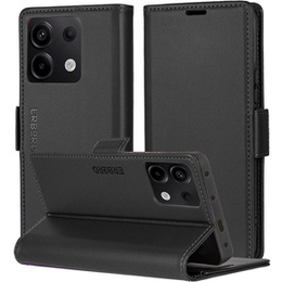 Husă pentru Xiaomi Redmi Note 13 5G, ERBORD Glossy Litchi, portofel cu clapetă, negru