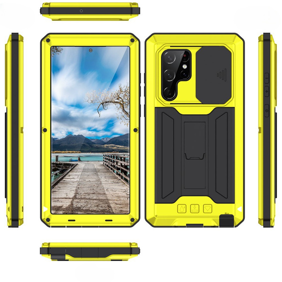 Husă blindată pentru Samsung Galaxy S22 Ultra, R-JUST CamShield Slide, galben