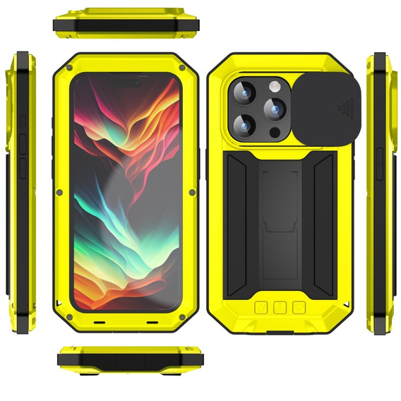 Husă pentru iPhone 15 Pro, R-JUST CamShield Slide, armată, galben  / negru