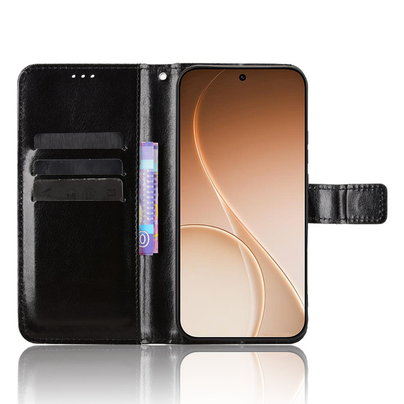 Husă tip portofel Crazy Horse pentru Oppo Reno 15 FS, negru