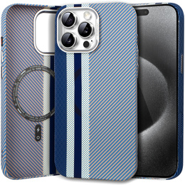 Carcasa pentru iPhone 15 Pro Max, Carbon Fiber MagSafe, albastru