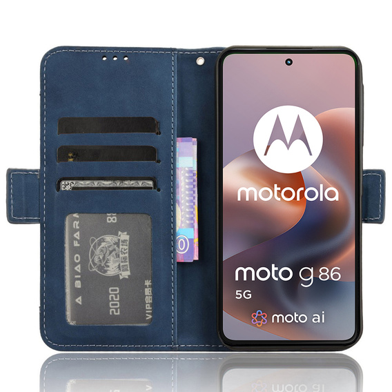 Cu clapetă pentru Motorola Moto G86 Power 5G, Card Slot, albastru închis