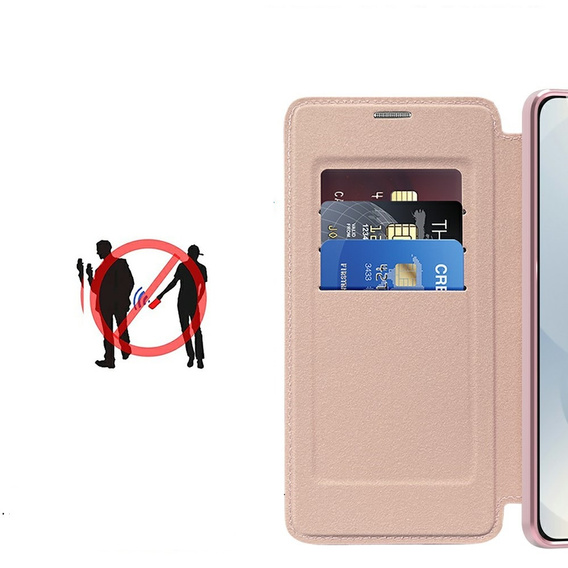 Cu clapetă pentru Samsung Galaxy S25 Edge, RFID Wallet MagSafe CamShield, roz