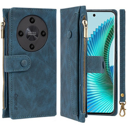 Cu clapetă pentru Honor Magic 6 Lite 5G, Wallet Zipper Pocket, albastru